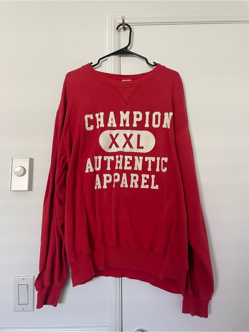 Vintage Champion Red Graphic Crewneck Sweatshirt with White Lettering